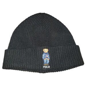 Mens Polo Ralph Lauren black SOLID FLAG BEAR BEANIE